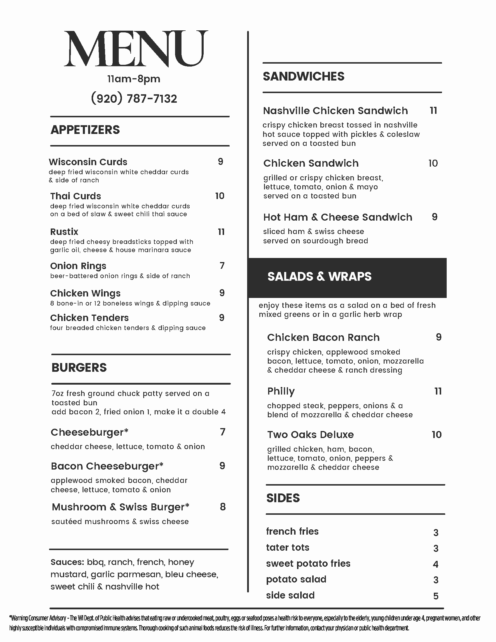 TO Menu Fall 2025 Page 1